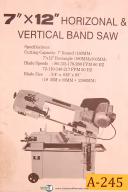 Acra 7" x 12", Horizontal & Vertical Band Saw, Operation & Parts List Manual